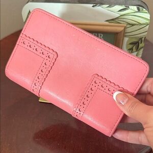 Tory Burch Coral Pink Leather Wallet